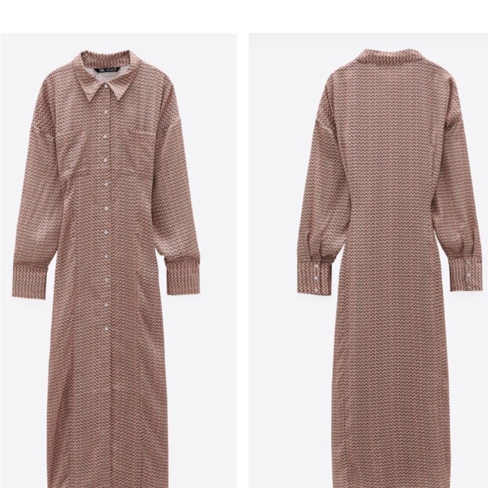 Zara Brown Long Sleeve Maxi Dress